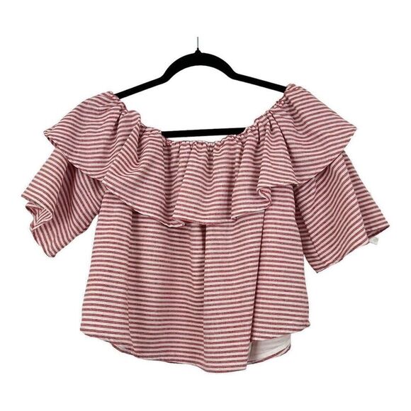 Lovers + Friends XS Red and White Striped Off the Shoulder Blouse - Picture 3 of 4